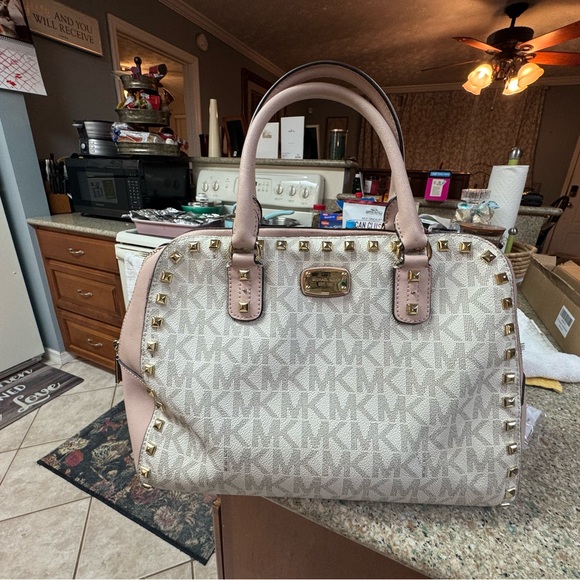 Michael Kors Pink and Cream Studded Satchel - Picture 5 of 8